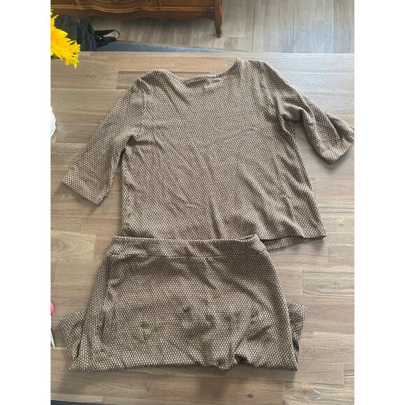 J. Jill 2 piece Brown Dotted 3/4 Sleeve Knee Length Skirt Outfit Size M - Picture 4 of 5